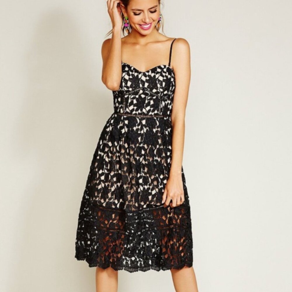 Gianni Bini Lace Midi Dress Corset Fairy Grunge Goth Formal Wedding Black NEW XS